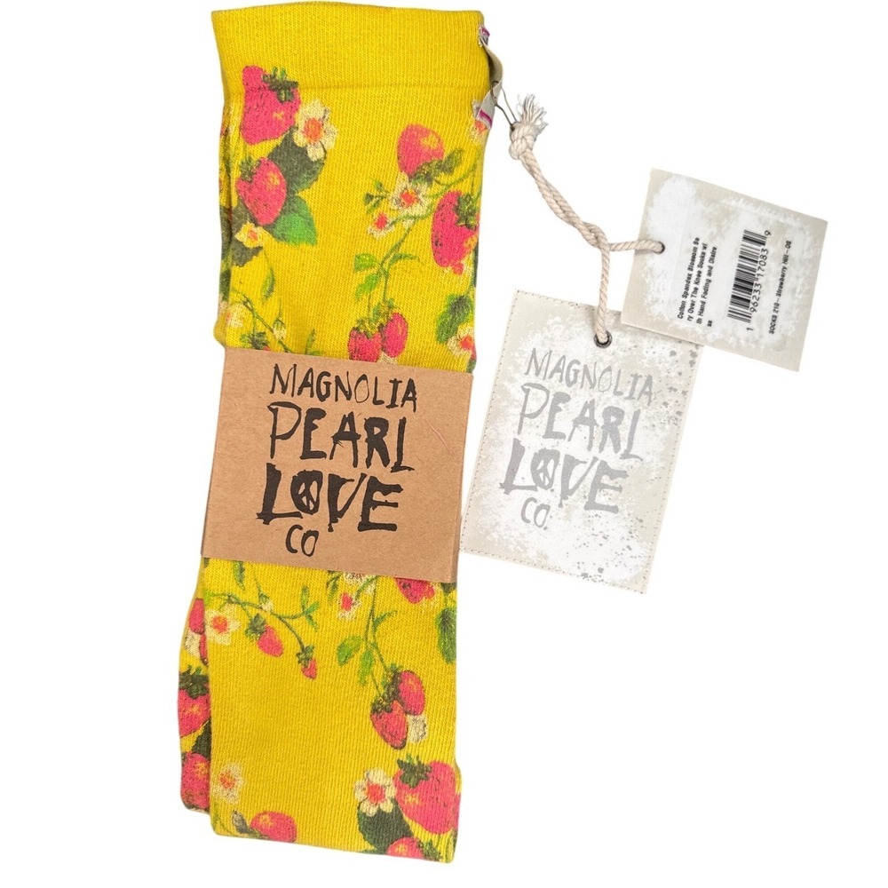 Magnolia Pearl Yellow Strawberry Floral Knee High Socks Slouchy Boho NWT